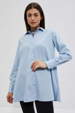 Koszule Z Kołnierzykiem|Koszule Damskie Eleganckie>Moodo Koszula z rozkloszowanym dołem błękitna