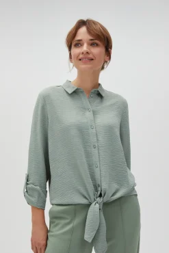 Koszule Z Kołnierzykiem|Koszule Damskie Eleganckie>Moodo Koszula z wiązaniem oliwkowa