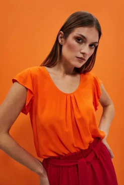 Koszule Casual|Koszule Na Lato>Moodo Luźna koszula z krótkim rękawem pomarańczowa