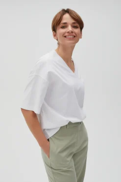 Bluzki Biale|Bluzki Z Dekoltem W Serek>Moodo Luźny t-shirt z dekoltem w serek biały