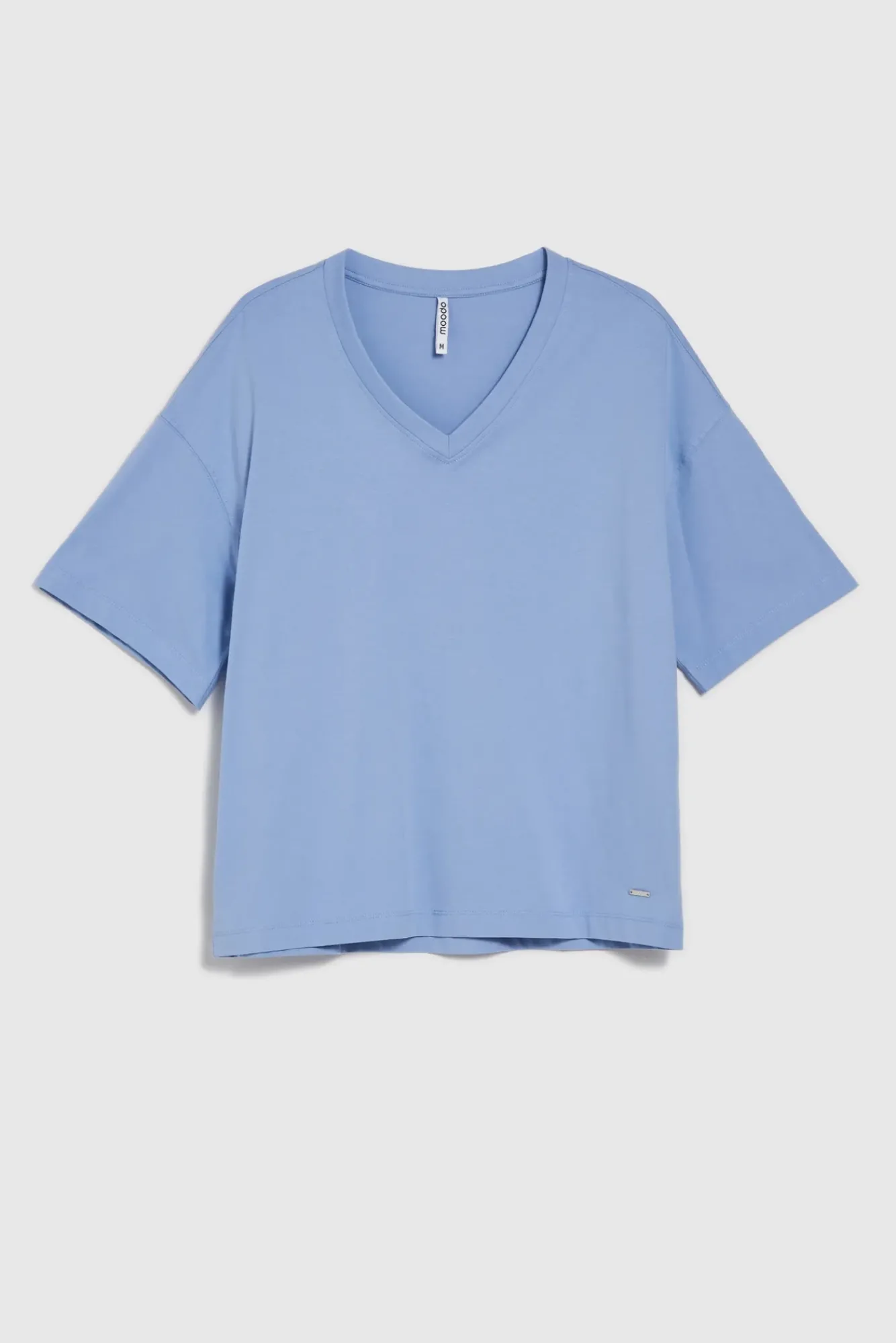 Bluzki Bawełniane|Bluzki Z Krótkim Rękawem>Moodo Luźny t-shirt z dekoltem w serek niebieski