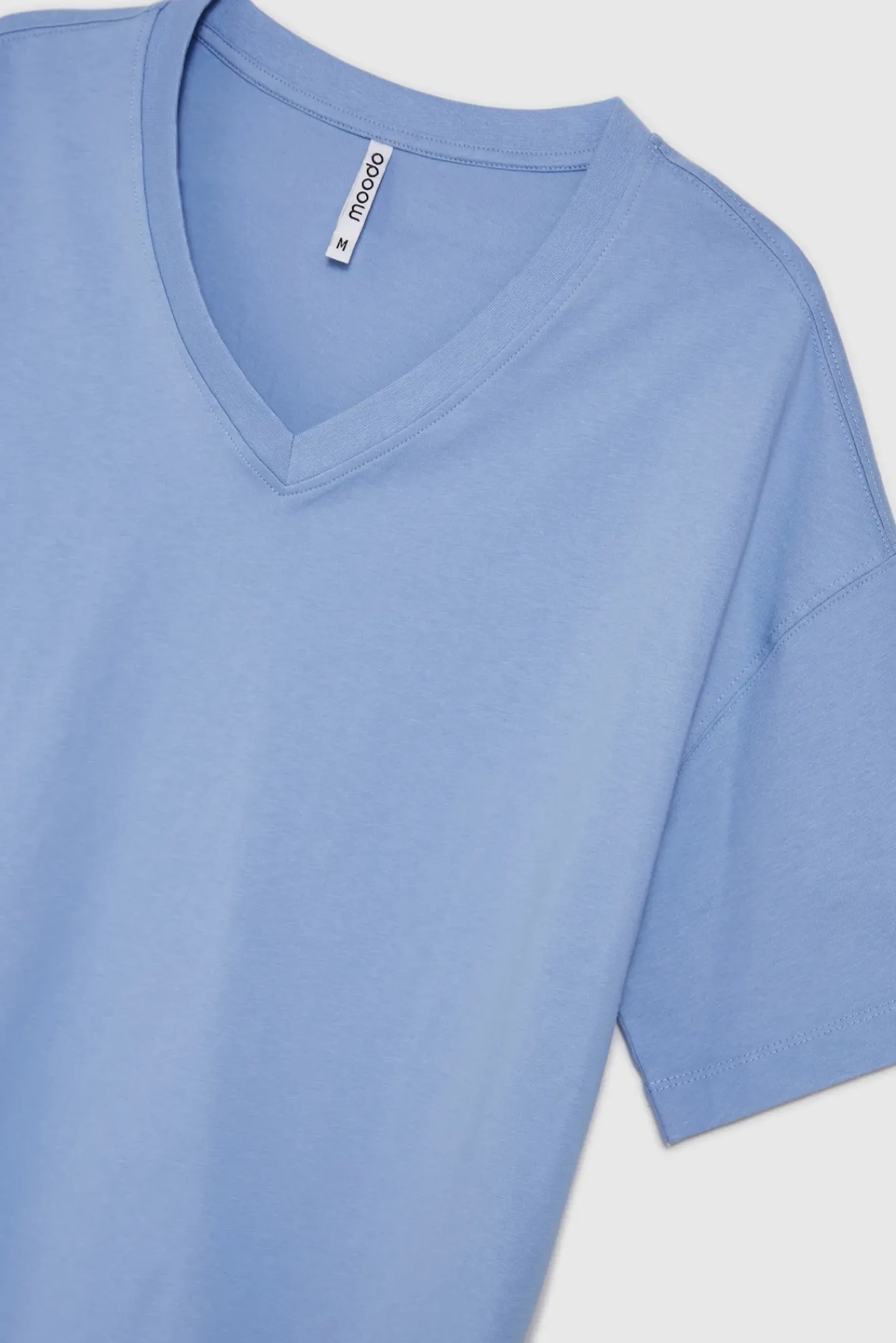 Bluzki Bawełniane|Bluzki Z Krótkim Rękawem>Moodo Luźny t-shirt z dekoltem w serek niebieski