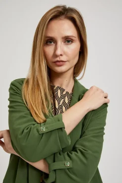 Eleganckie Marynarki Damskie|Modne Marynarki Damskie>Moodo Marynarka damska z marszczonymi rękawami 3/4 i kieszeniami khaki