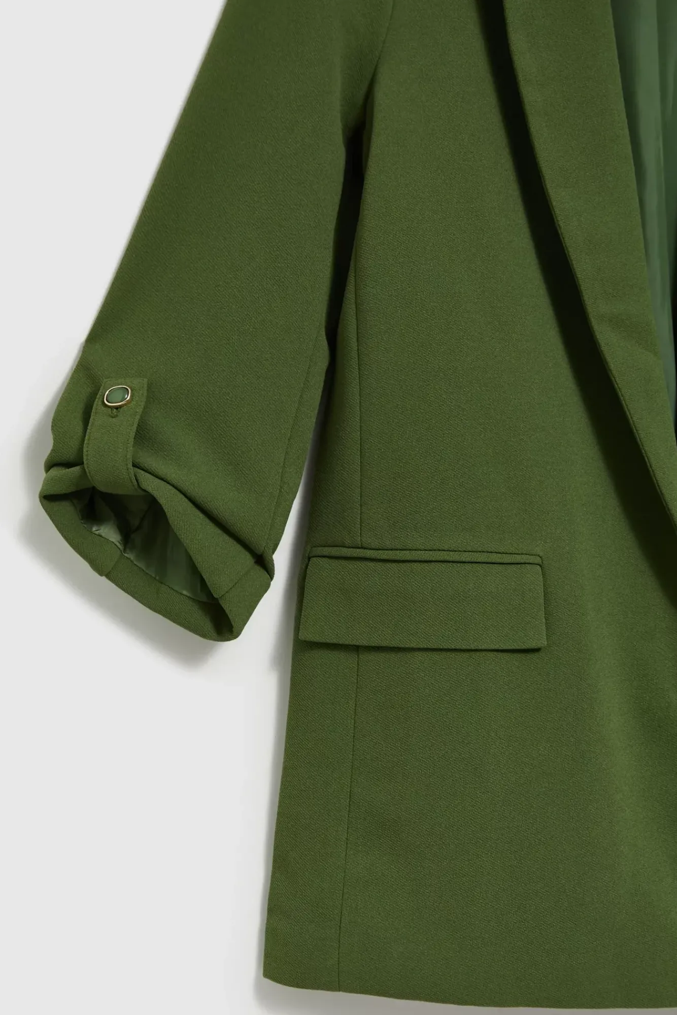 Eleganckie Marynarki Damskie|Modne Marynarki Damskie>Moodo Marynarka damska z marszczonymi rękawami 3/4 i kieszeniami khaki