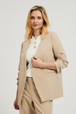 Beżowe Marynarki Damskie|Eleganckie Marynarki Damskie>Moodo Marynarka z marszczonymi rękawami 3/4 beżowa