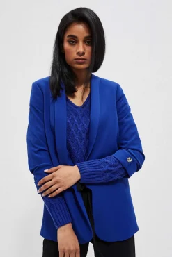 Kolorowe Marynarki Damskie|Eleganckie Marynarki Damskie>Moodo Marynarka z marszczonymi rękawami 3/4 lazurowa