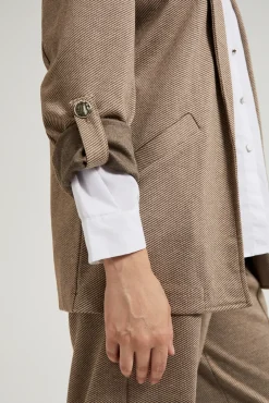 Beżowe Marynarki Damskie|Eleganckie Marynarki Damskie>Moodo Marynarka z podwijanymi rękawami beżowa