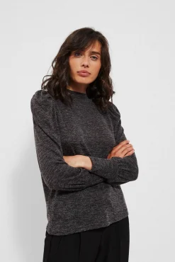 Bluzy Zimowe|Bluzy Damskie Eleganckie>Moodo Melanżowa bluza z bufkami grafitowa