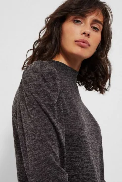 Bluzy Zimowe|Bluzy Damskie Eleganckie>Moodo Melanżowa bluza z bufkami grafitowa