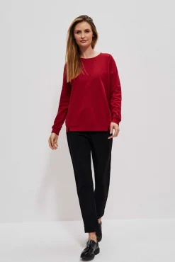 Bluzy Damskie Czerwone|Bluzy Zimowe>Moodo Prosta bluza bordowy