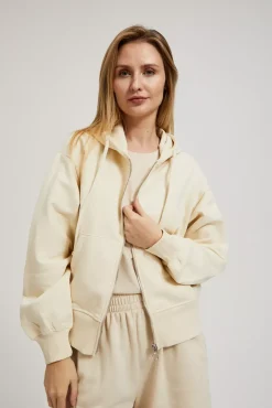 Bluzy Wiosenne|Bluzy Damskie Oversize>Moodo Rozpinana bluza z kapturem i bufiastymi rękawami beżowa