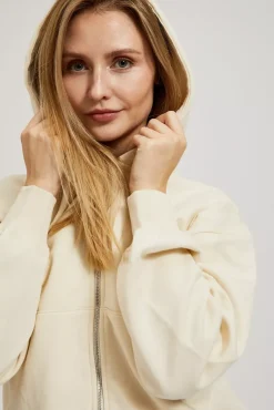 Bluzy Wiosenne|Bluzy Damskie Oversize>Moodo Rozpinana bluza z kapturem i bufiastymi rękawami beżowa