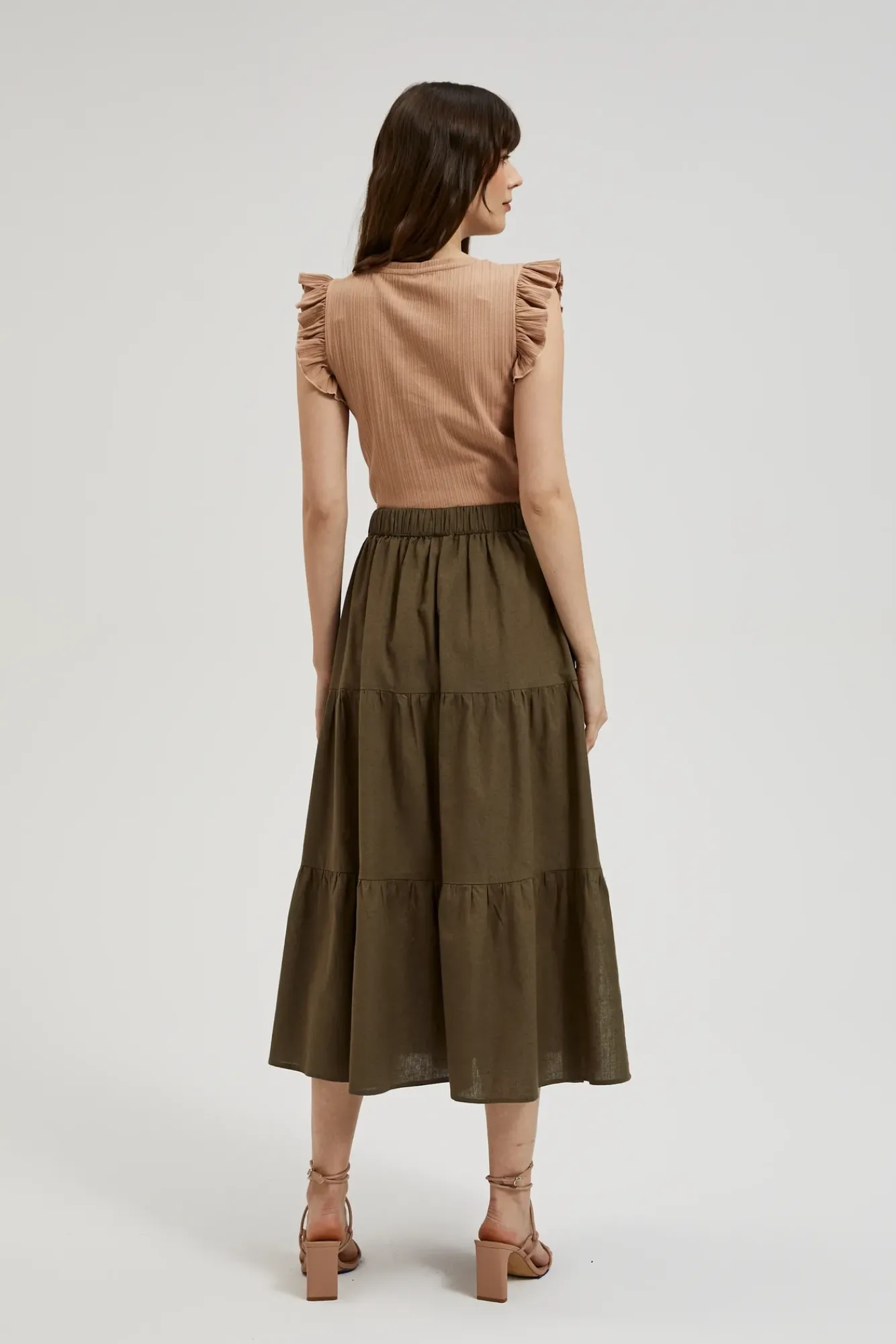 Spódnice Zielone|Spódnice Casual>Moodo Spódnica midi z gumą w talii oliwkowa
