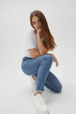 Jeansy Rurki|Jeansy Push Up>Moodo Spodnie rurki z postrzępionymi nogawkami niebieskie