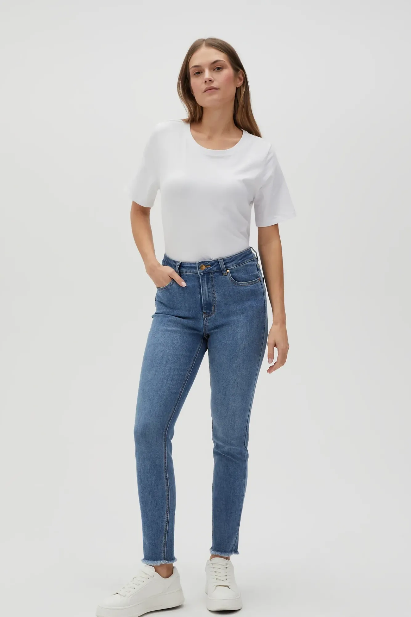 Jeansy Rurki|Jeansy Push Up>Moodo Spodnie rurki z postrzępionymi nogawkami niebieskie