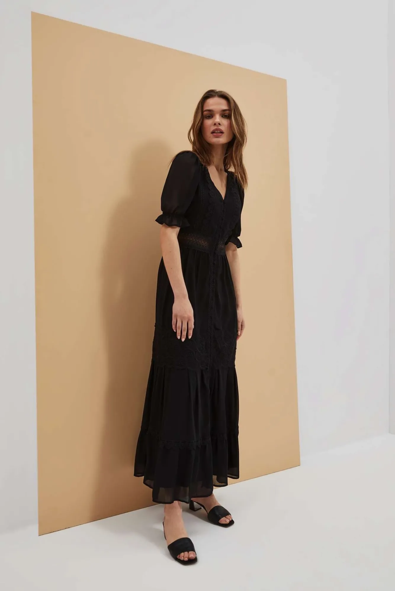 Sukienki Letnie|Sukienki Czarne>Moodo Sukienka maxi boho z koronką czarna