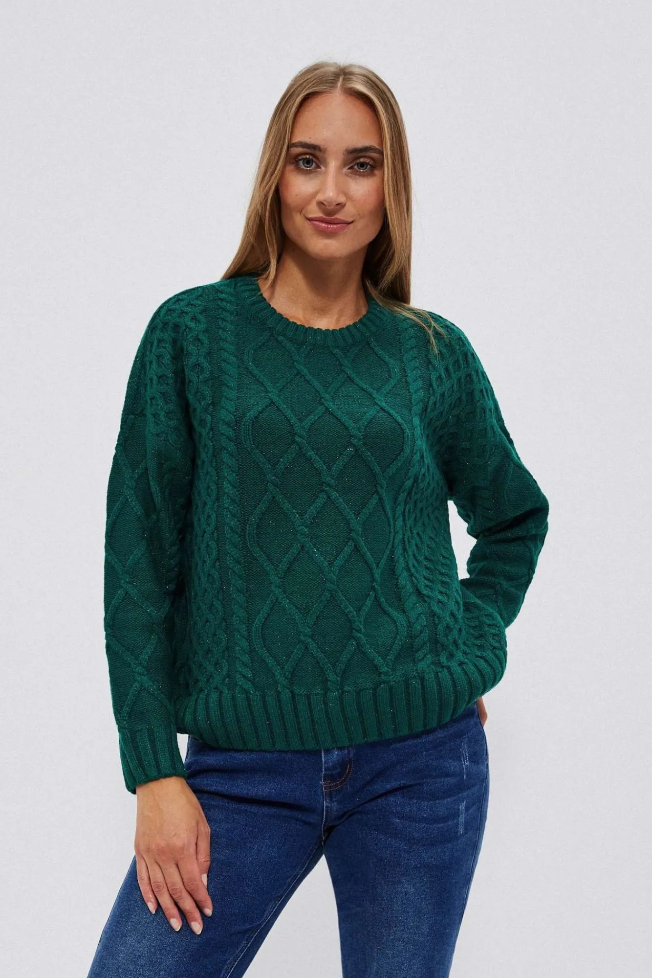 Swetry Zielone|Swetry O Grubym Splocie>Moodo Sweter oversize szmaragdowy