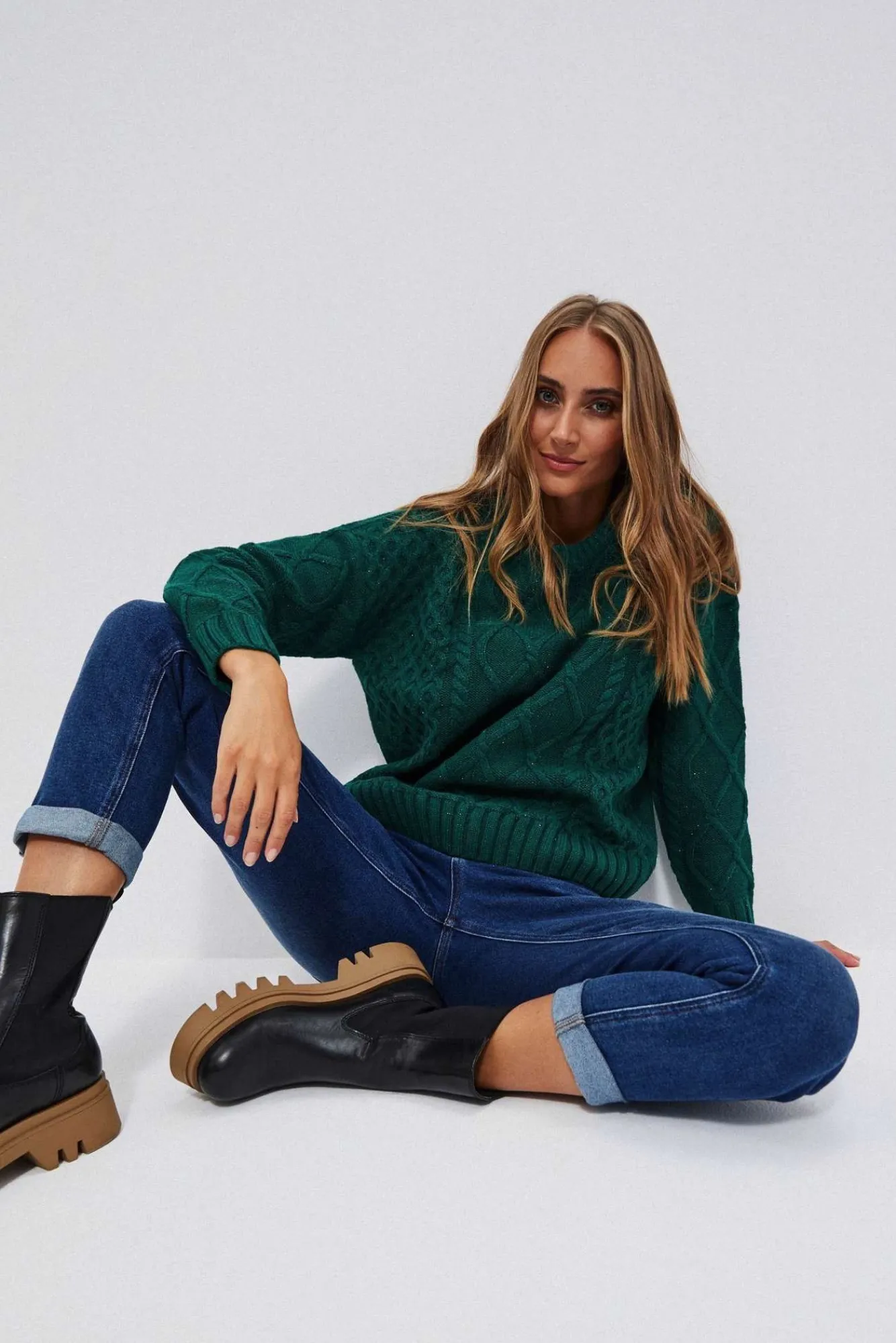 Swetry Zielone|Swetry O Grubym Splocie>Moodo Sweter oversize szmaragdowy