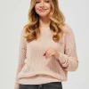Swetry Casual|Swetry Różowe>Moodo Sweter oversize z ażurowym wzorem