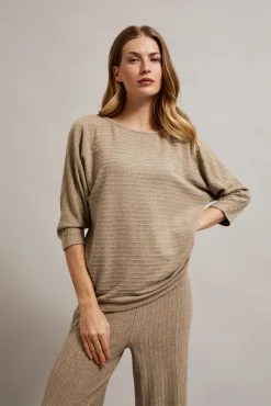 Swetry Beżowe|Swetry Casual>Moodo Sweter ozdobiony metaliczną nitką beżowy