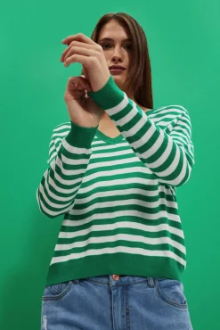 Swetry Zielone|Swetry Casual>Moodo Sweter w paski
