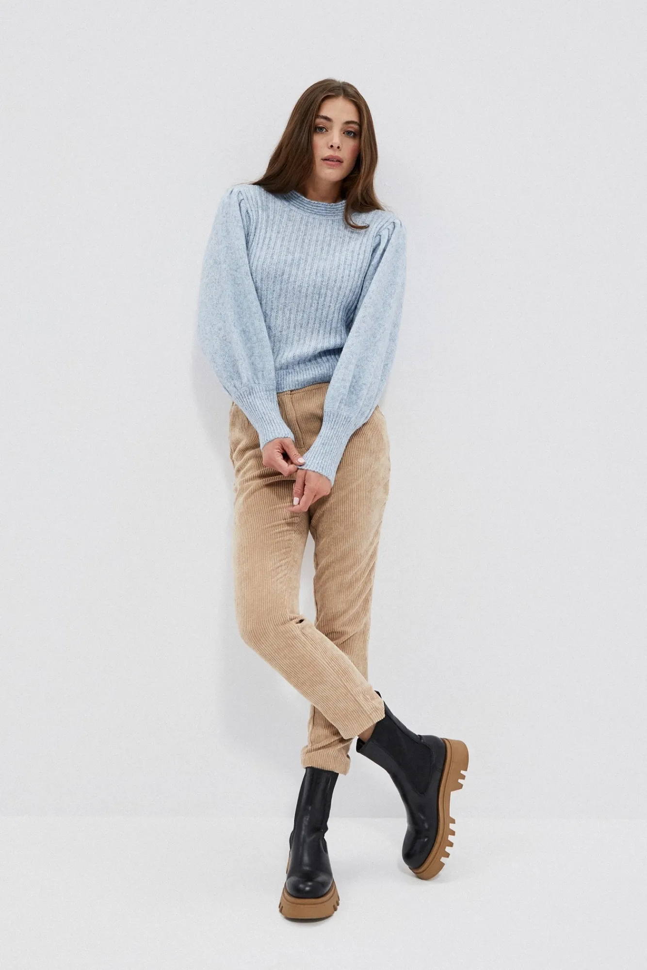 Swetry Niebieskie|Swetry Casual>Moodo Sweter z bufiastymi rękawami