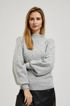 Swetry Szare|Swetry Eleganckie>Moodo Sweter z bufiastymi rękawiami