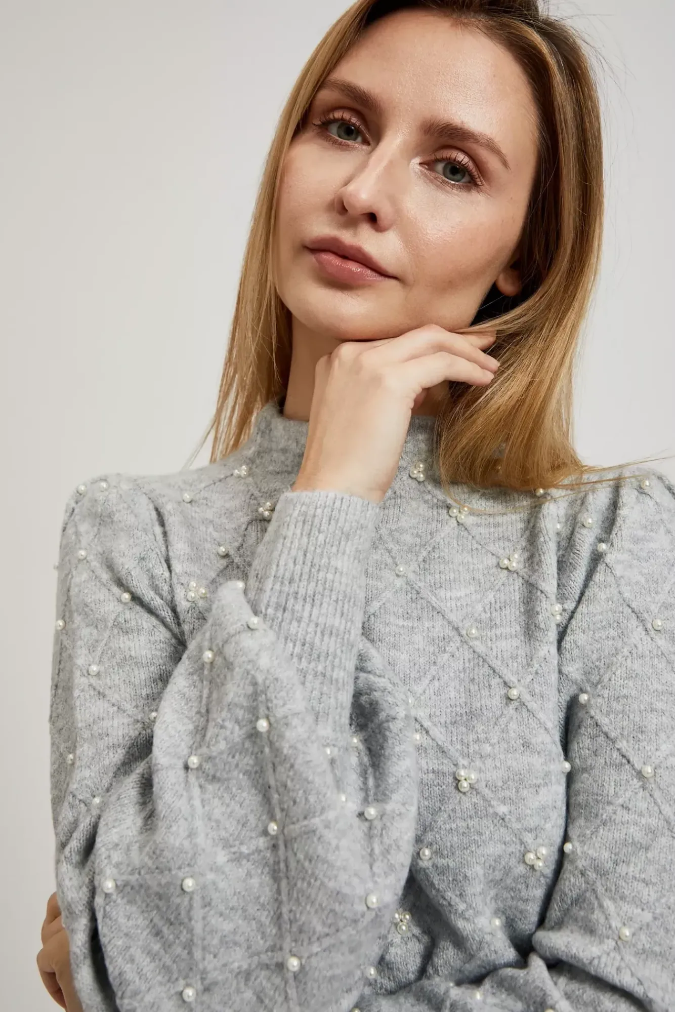 Swetry Szare|Swetry Eleganckie>Moodo Sweter z bufiastymi rękawiami