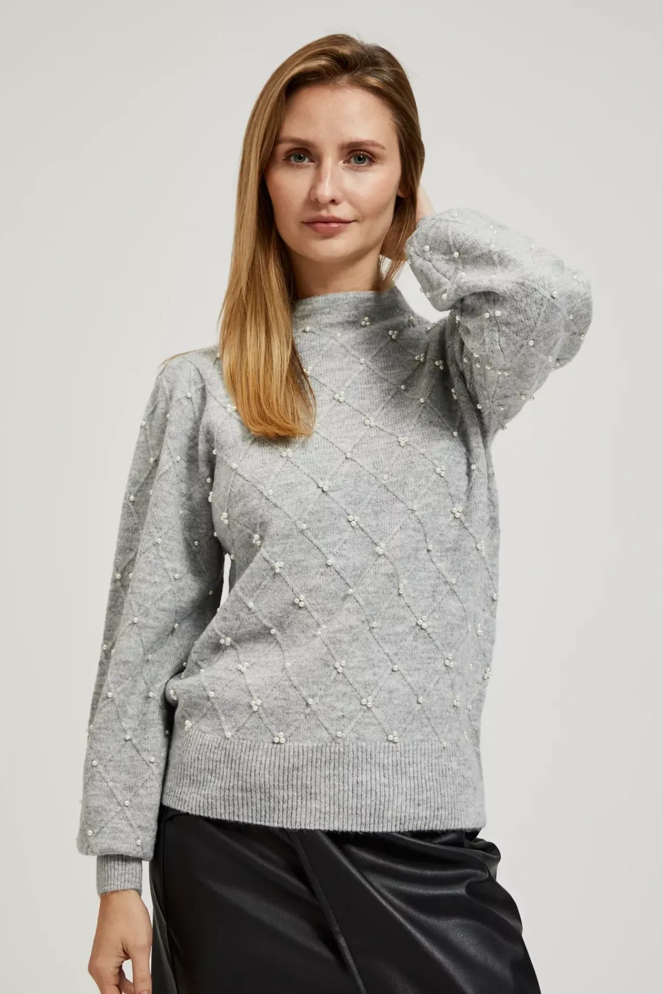 Swetry Szare|Swetry Eleganckie>Moodo Sweter z bufiastymi rękawiami