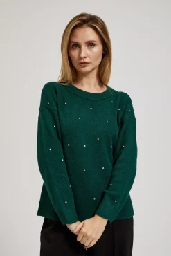 Swetry Zielone|Swetry Eleganckie>Moodo Sweter z cyrkoniami