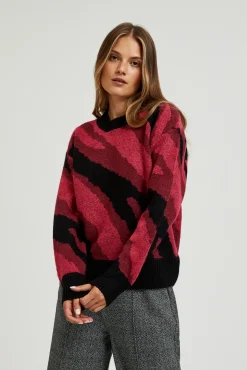 Swetry Różowe|Swetry Casual>Moodo Sweter z geometrycznym wzorem czerwony