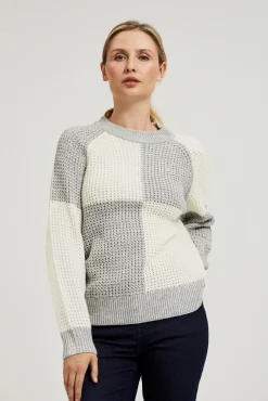 Swetry Szare|Swetry Casual>Moodo Sweter z geometrycznym wzorem biało-szary