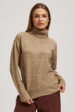Swetry Beżowe|Swetry Casual>Moodo Sweter z golfem beżowy