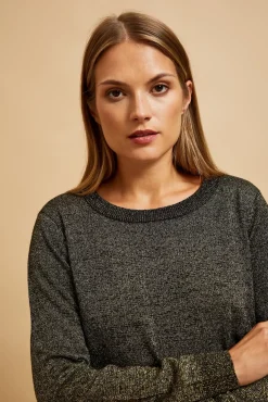 Swetry Czarne|Swetry Casual>Moodo Sweter z metaliczną nitką czarny