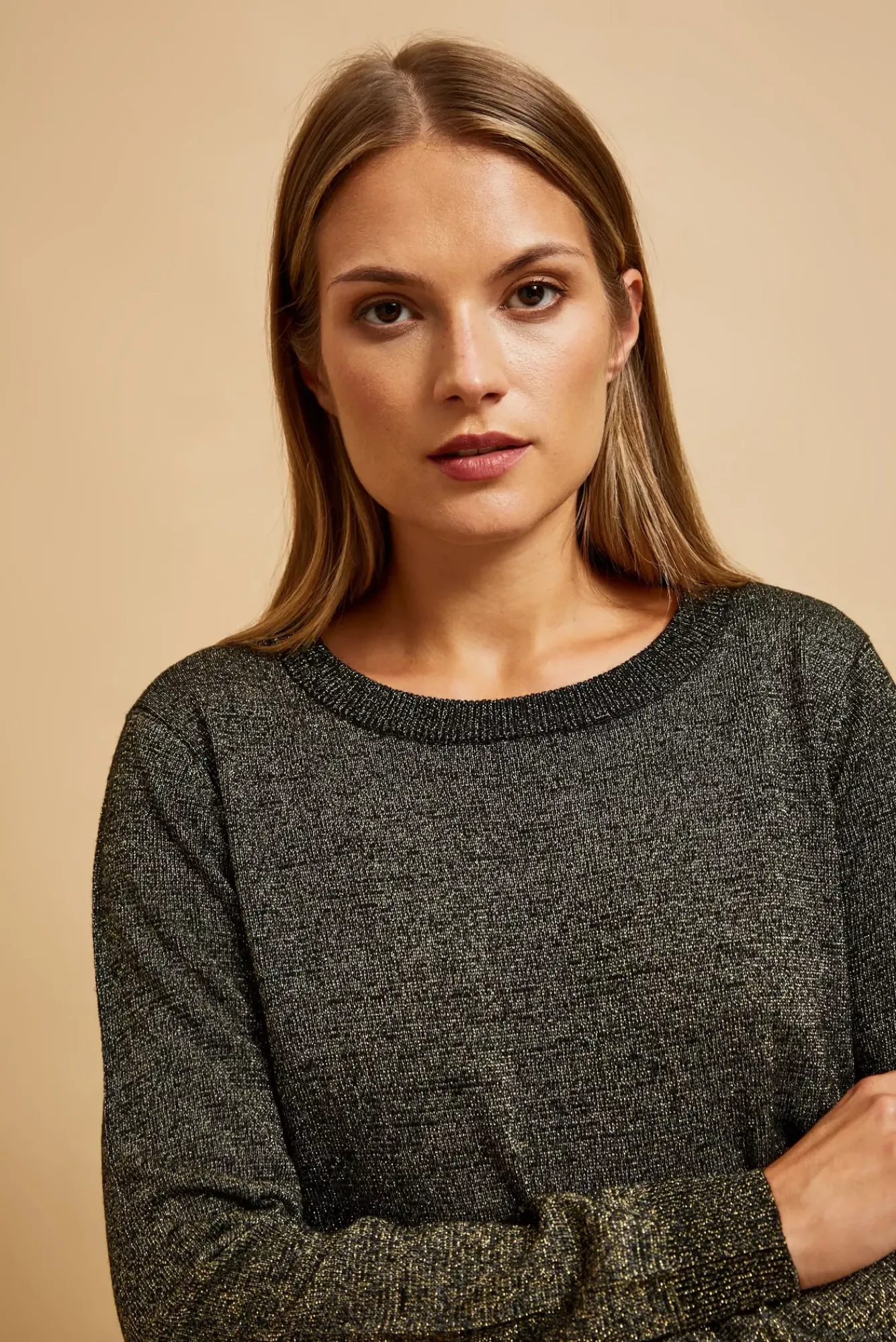 Swetry Czarne|Swetry Casual>Moodo Sweter z metaliczną nitką czarny