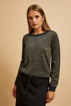 Swetry Czarne|Swetry Casual>Moodo Sweter z metaliczną nitką czarny