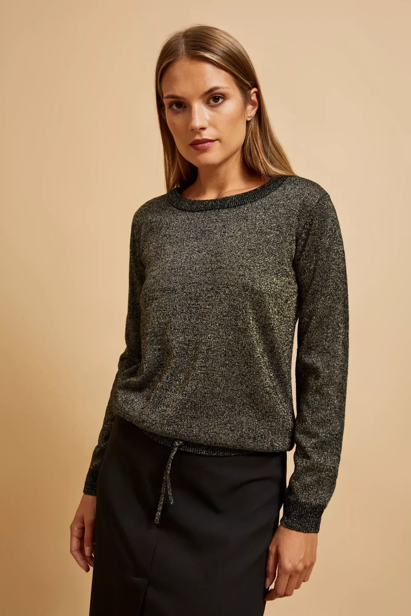 Swetry Czarne|Swetry Casual>Moodo Sweter z metaliczną nitką czarny