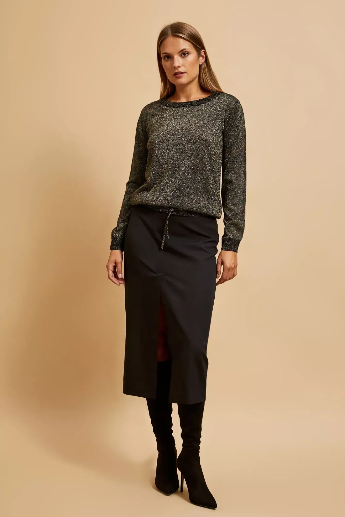 Swetry Czarne|Swetry Casual>Moodo Sweter z metaliczną nitką czarny