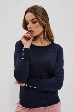 Swetry Granatowe|Swetry Casual>Moodo Sweter z metaliczną nitką granatowy