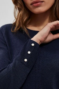 Swetry Granatowe|Swetry Casual>Moodo Sweter z metaliczną nitką granatowy