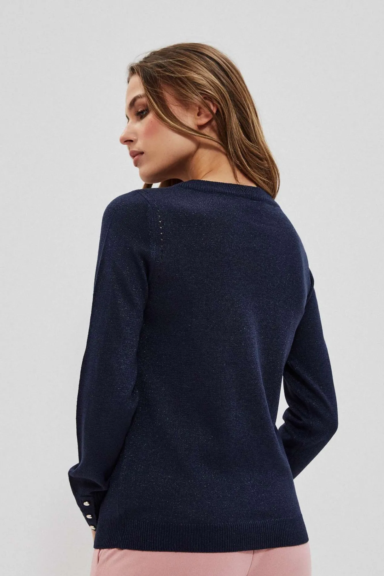 Swetry Granatowe|Swetry Casual>Moodo Sweter z metaliczną nitką granatowy