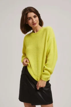 Swetry Zielone|Swetry Casual>Moodo Sweter z okrągłym dekoltem limonkowy