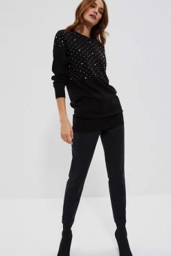 Swetry Czarne|Swetry Eleganckie>Moodo Sweter z perełkami