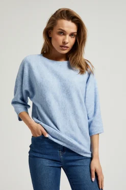 Swetry Niebieskie|Swetry Casual>Moodo Sweter z rękawem 3/4 błękitny