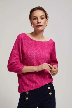 Swetry Różowe|Swetry Casual>Moodo Sweter z rękawem 3/4 fuksjowy