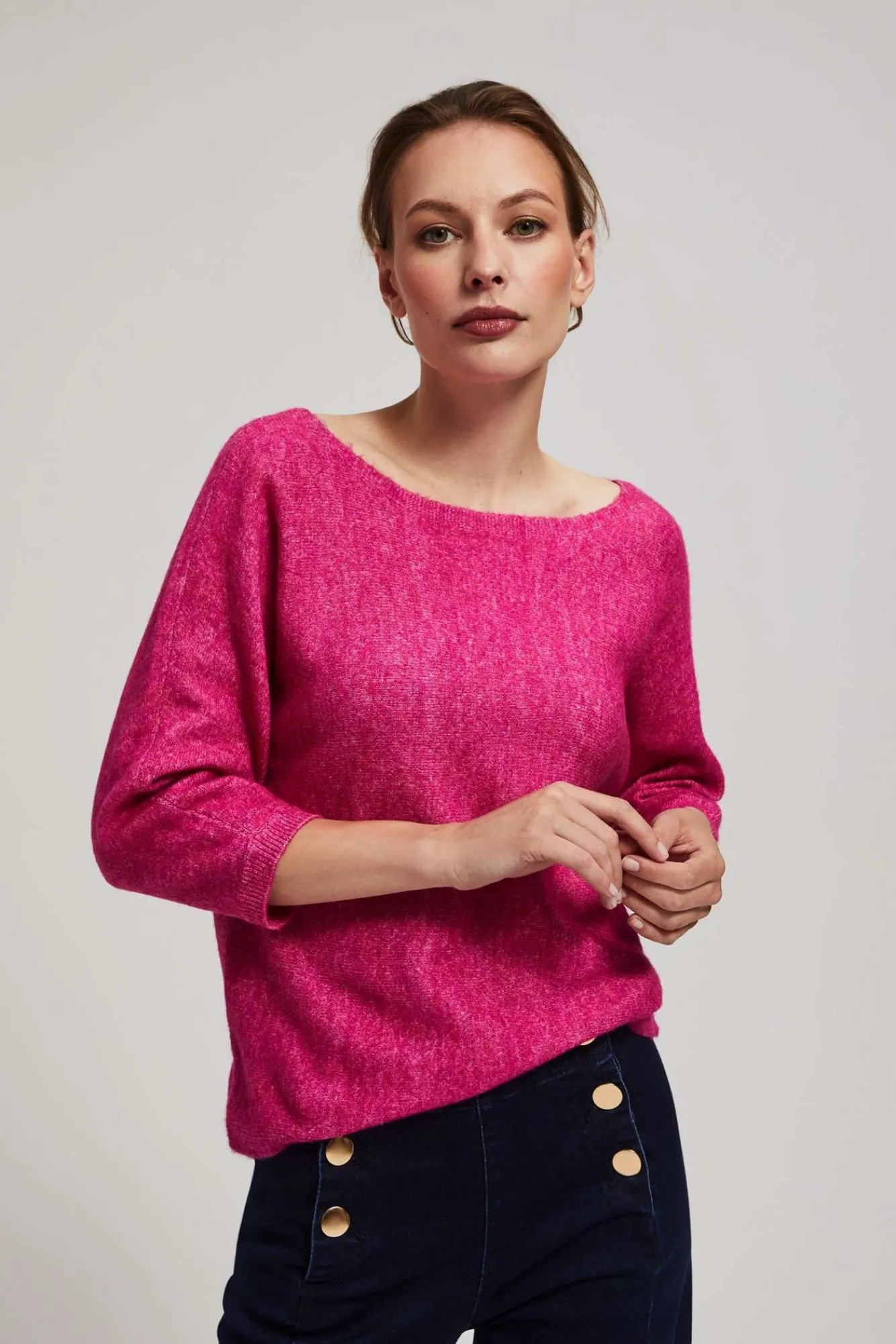 Swetry Różowe|Swetry Casual>Moodo Sweter z rękawem 3/4 fuksjowy
