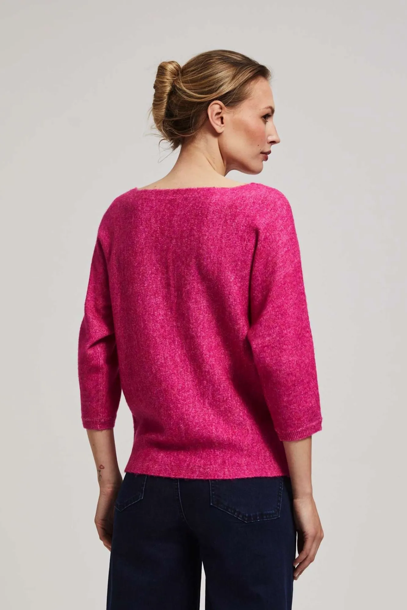 Swetry Różowe|Swetry Casual>Moodo Sweter z rękawem 3/4 fuksjowy