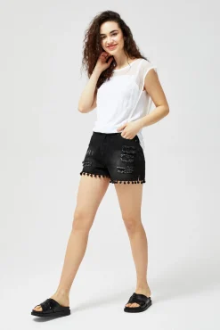 Szorty Damskie Czarne|Szorty Damskie Bawełniane>Moodo Szorty jeansowe typu high waist