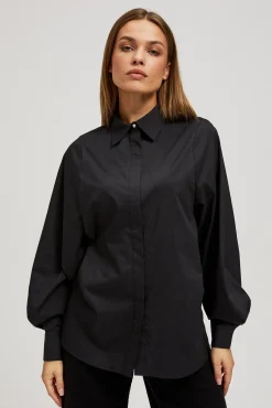 Koszule Damskie Eleganckie|Koszule Czarne>Moodo Taliowana koszula z bufiastymi rękawami