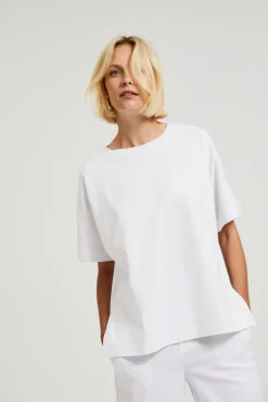 Bluzki Bawełniane|Bluzki Z Krótkim Rękawem>Moodo T-shirt oversize biały
